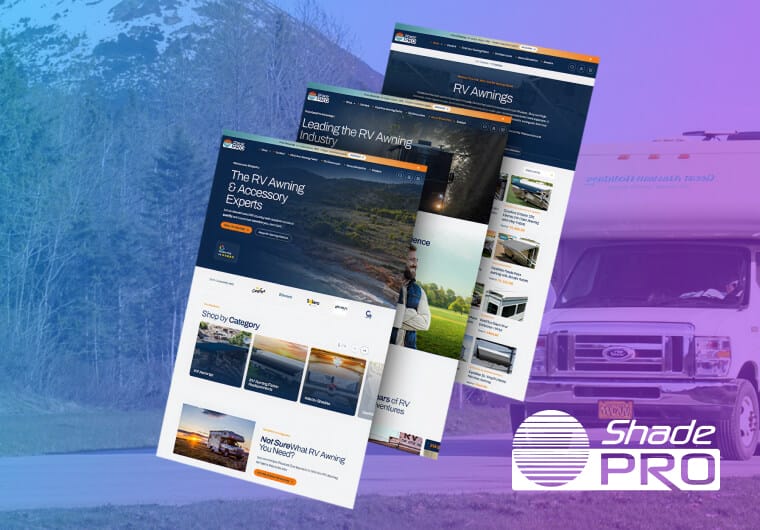 Three stacked images of ShadePro's website design