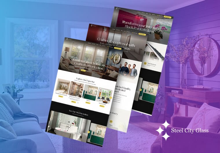 Three stacked images of Steel City Glass' website design