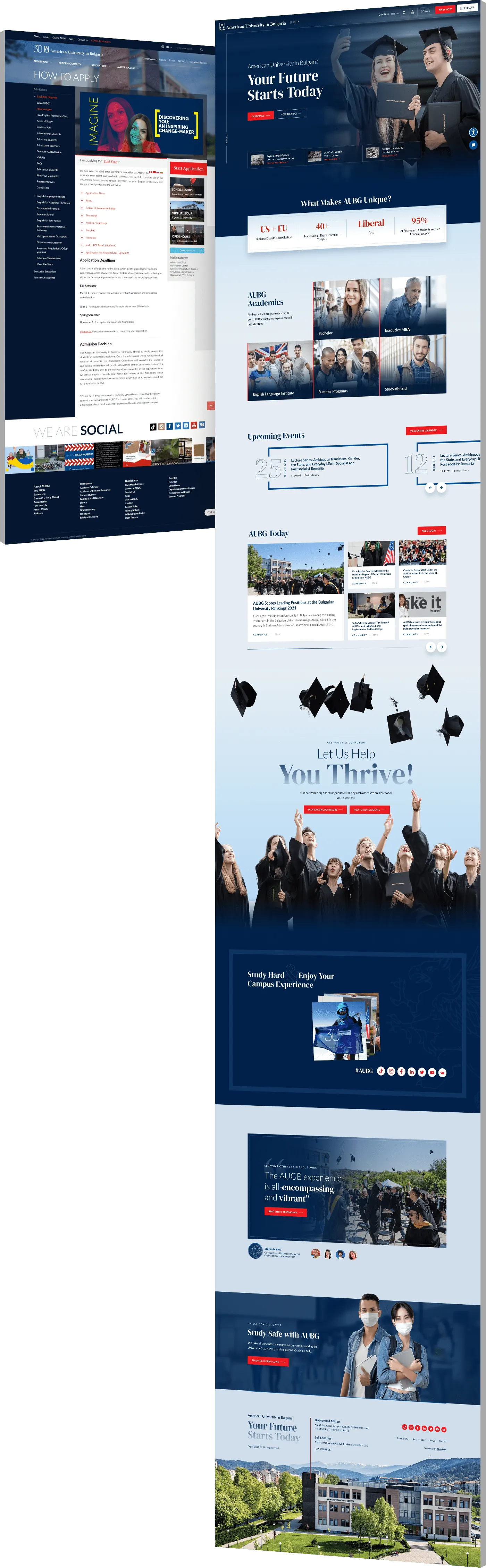Before and after university website redesign for AUBG showcasing modern UX, improved navigation and enhanced student engagement experience - optimized