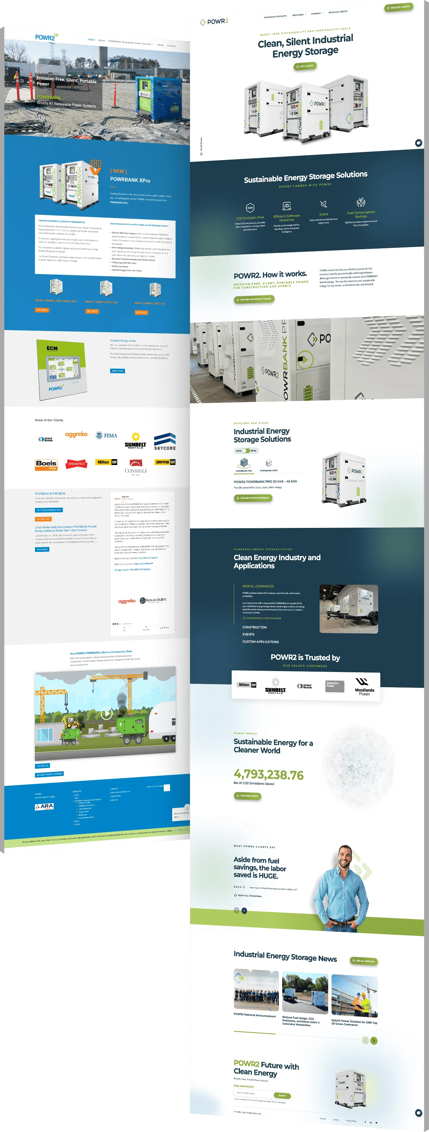 Image showing the before and after of POWR2's website design - optimized