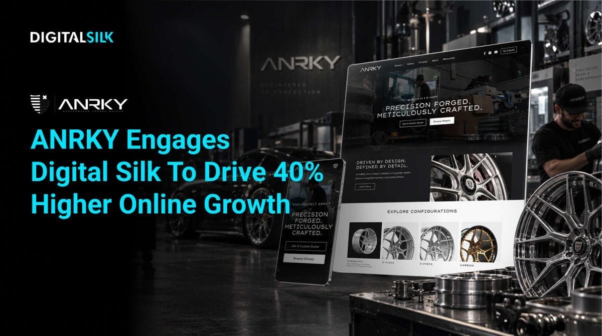 ANRKY website design by Digital Silk shown on desktop and mobile, with forged performance wheels in the background