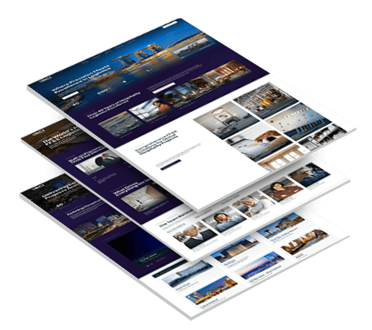 Three stacked images of BCI International's website design