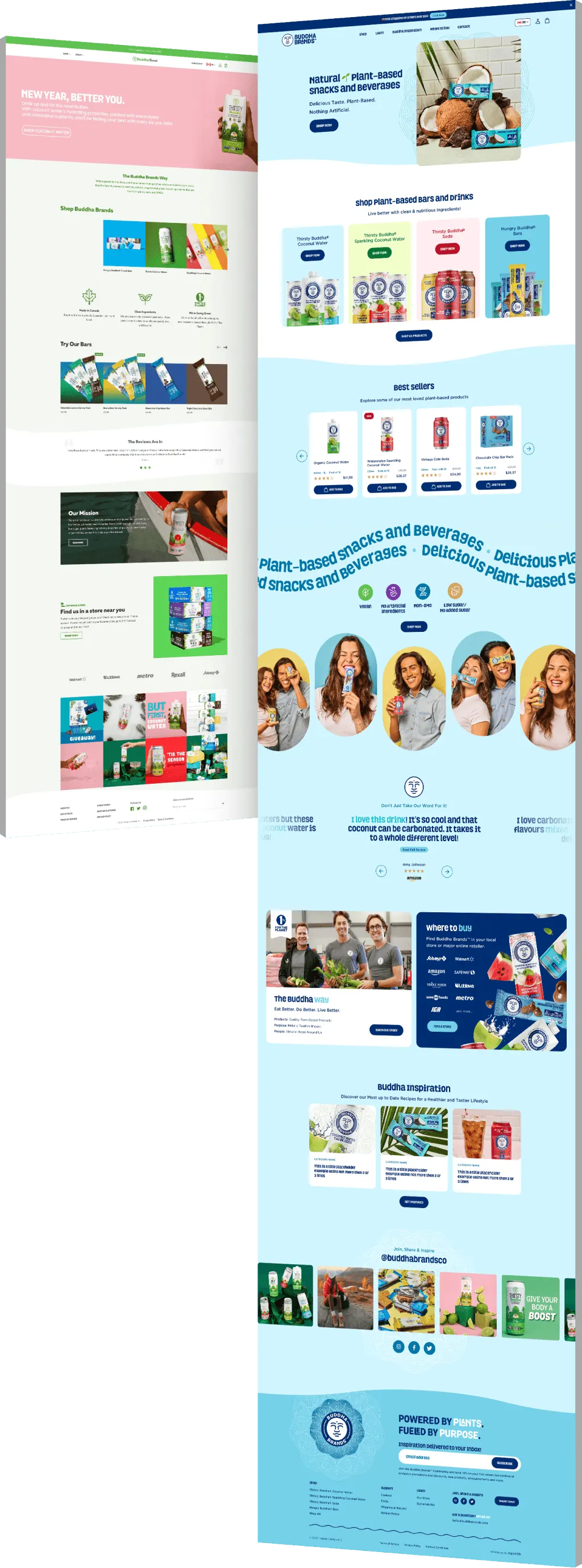 Image showing the before and after of Buddha Brands' website design - optimized