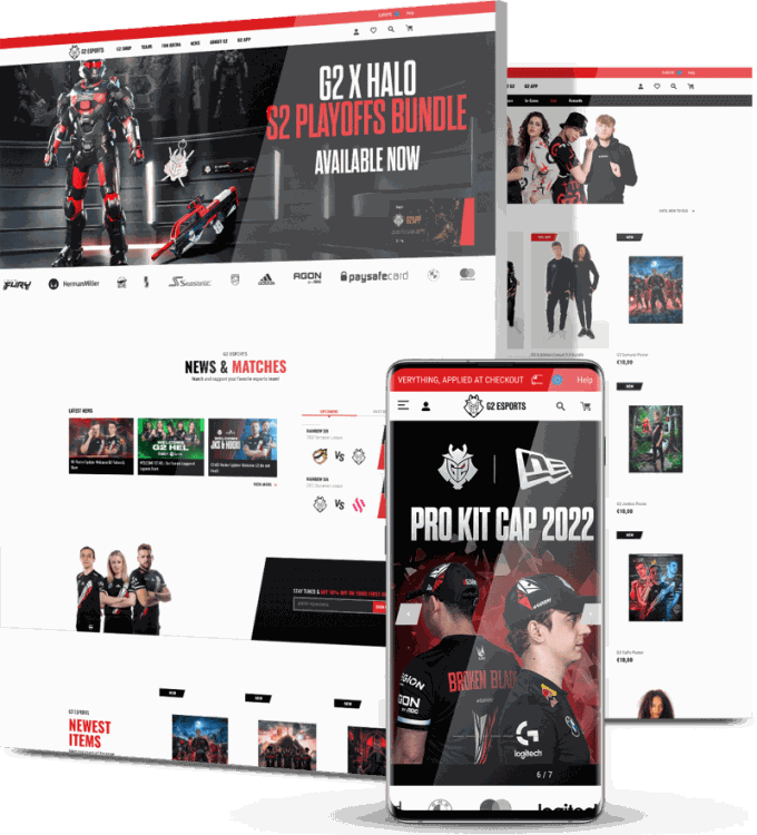Image showing G2 Esports' website design on desktop and mobile - optimized