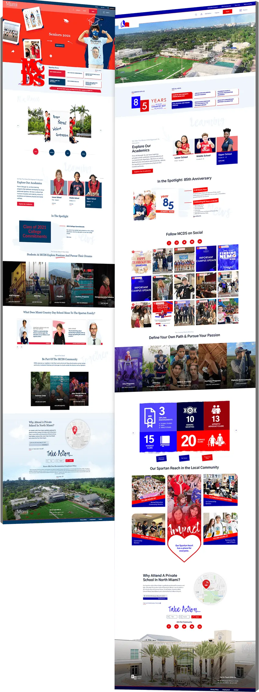 Comparison of Miami Country Day School website before and after redesign, showing improved layout, visuals, and user experience - optimized