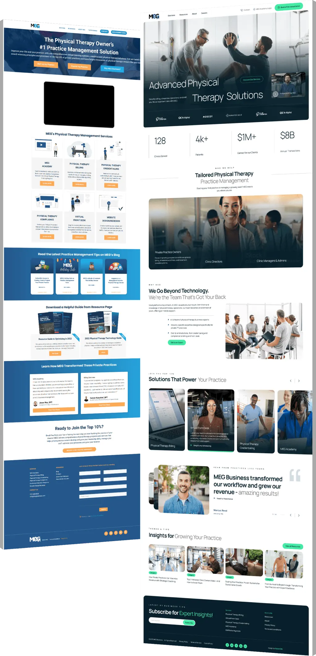 Image showing the before and after of MEG Business' website design - optimized