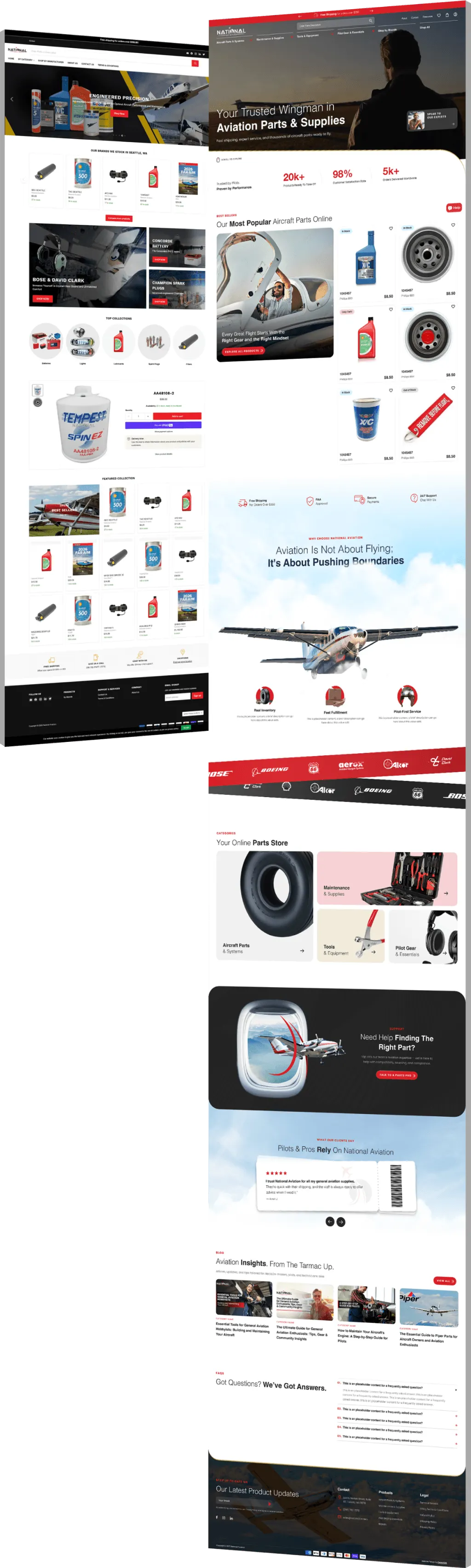 Full-length before and after comparison of National Aviation's website showing the old layout alongside the newly redesigned version - optimized