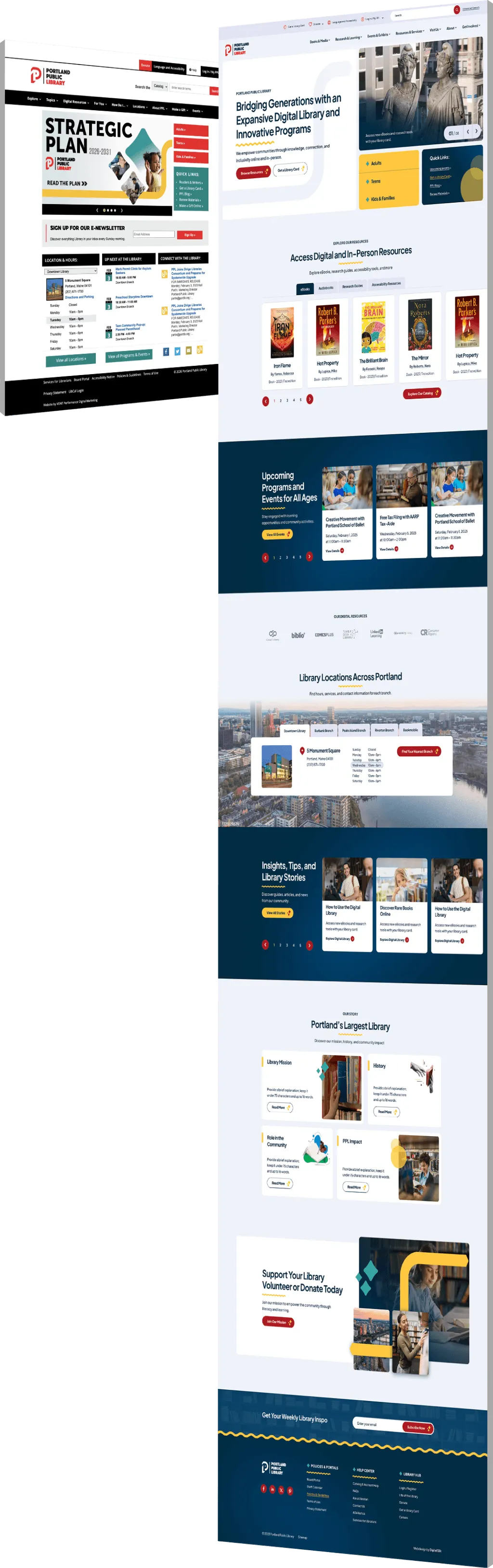 Image showing the before and after of Portland Public Library's website design - Optimized
